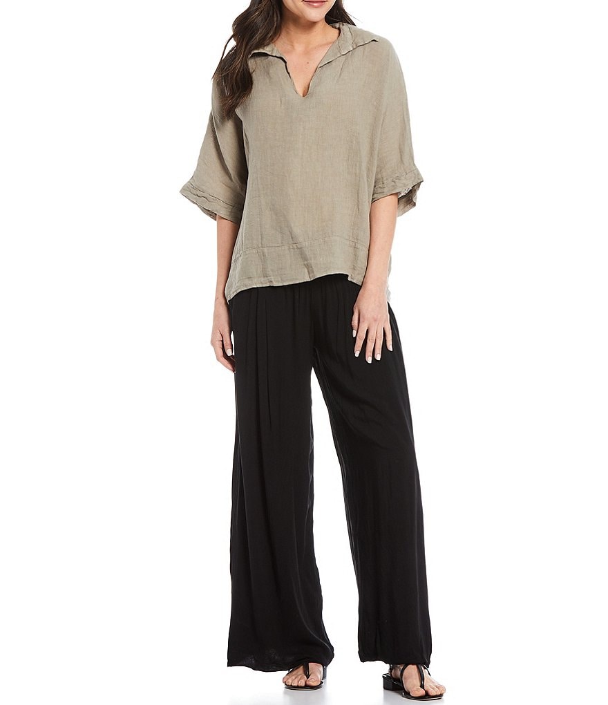 M Made in Italy Shirt Collar Linen Top