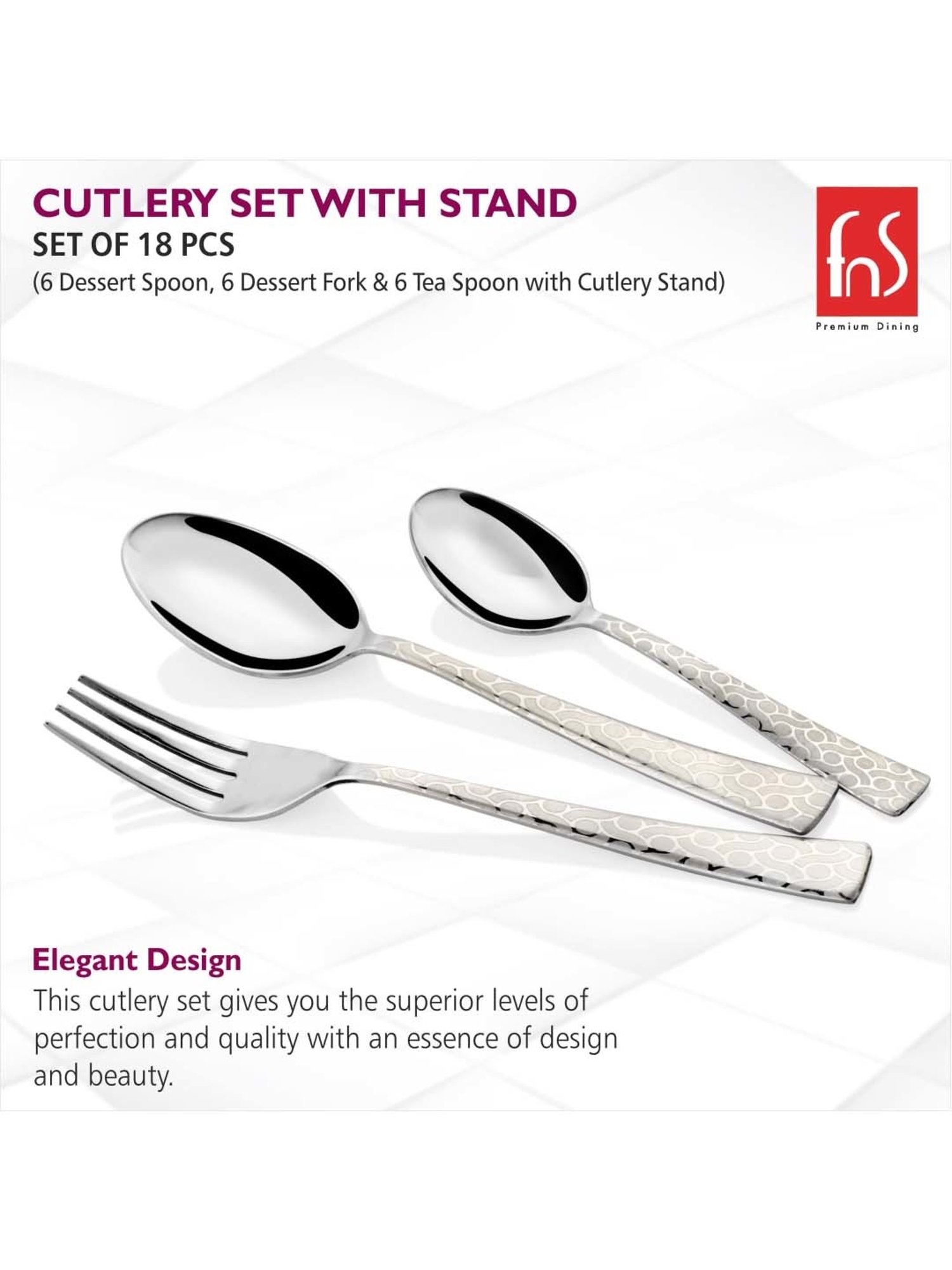 FnS Pacific Silver Stainless Steel Cutlery - Set of 18