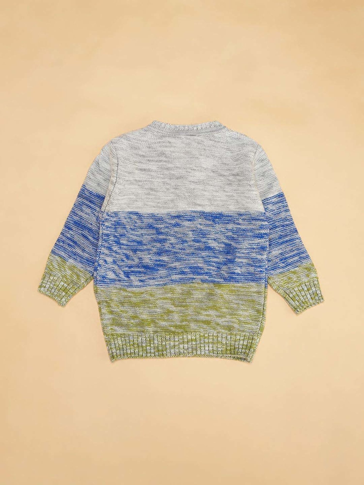 MINIKLUB Girls Green Self Design Full Sleeves Sweater
