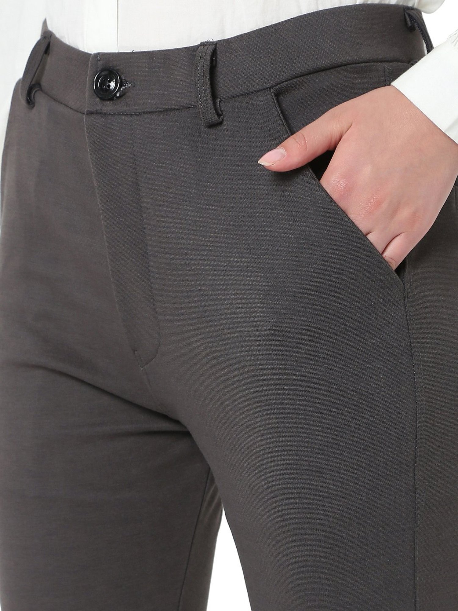 Smarty Pants Grey Cotton Lycra Skinny Fit High Rise Trousers