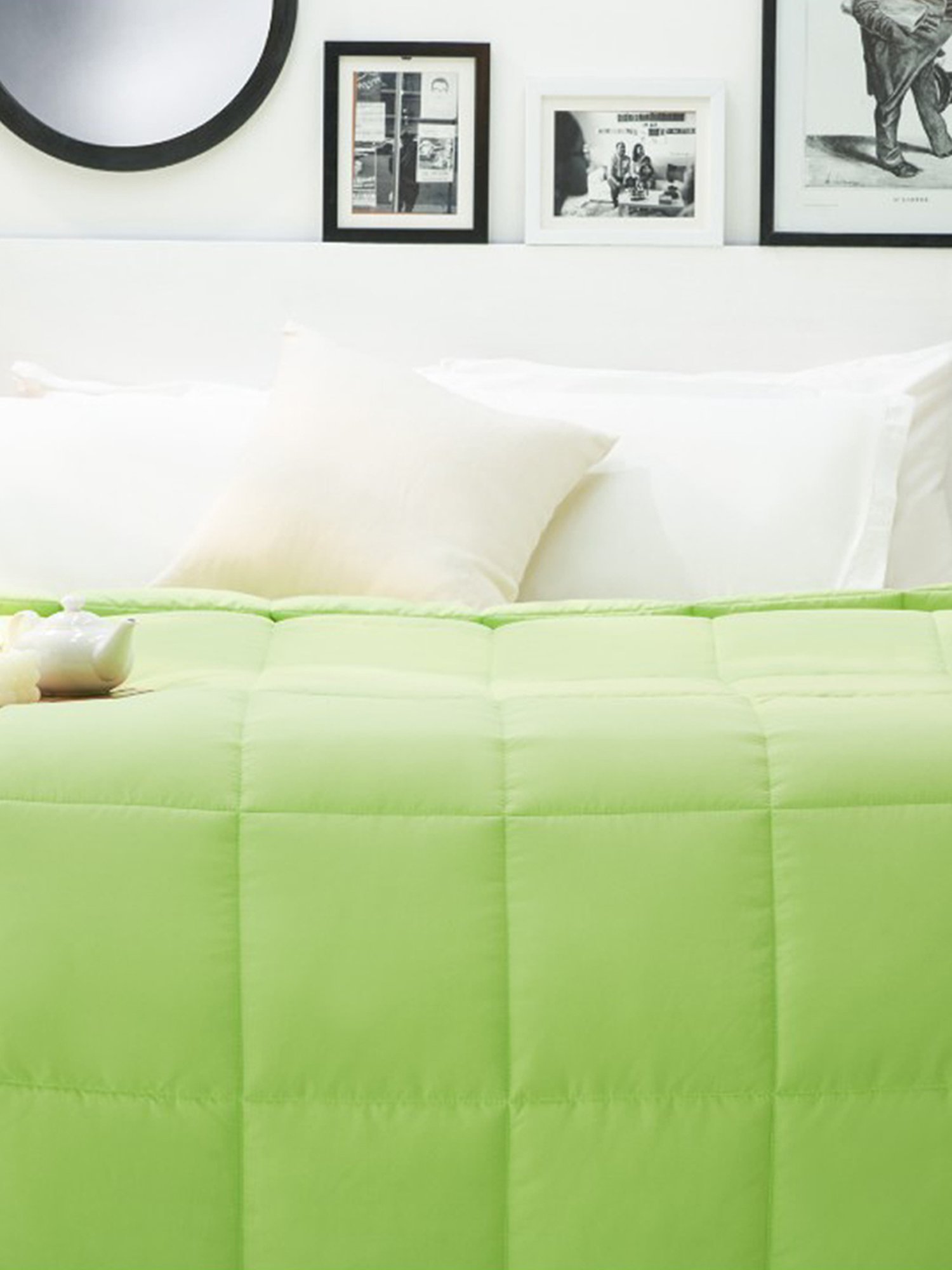 Spaces Silkysoy Solid Green & Blue 90 GSM Microfibre Double Bed Quilt