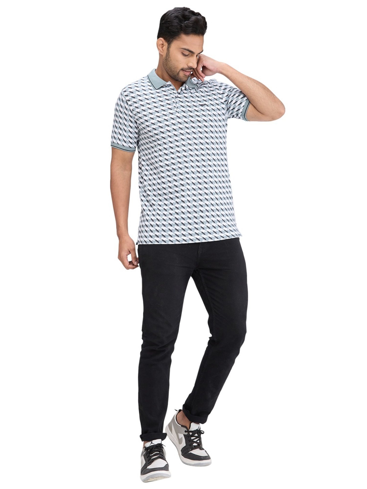 Park Avenue Grey Slim Fit Printed Polo T-Shirt