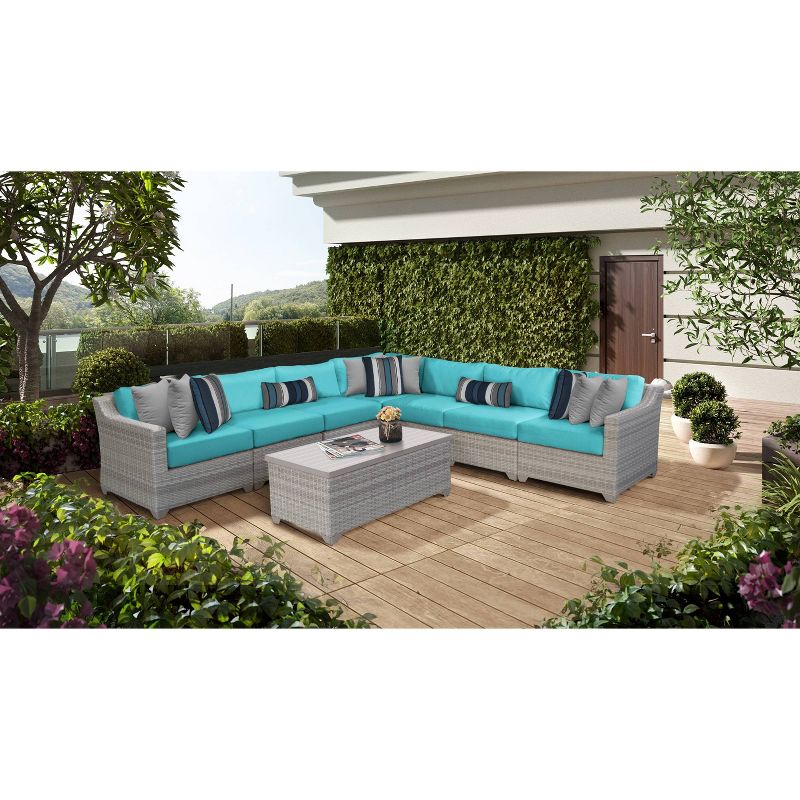 Fairmont 8pc Patio Sectional Seating Set with Cushions - Azure - TK Classics
