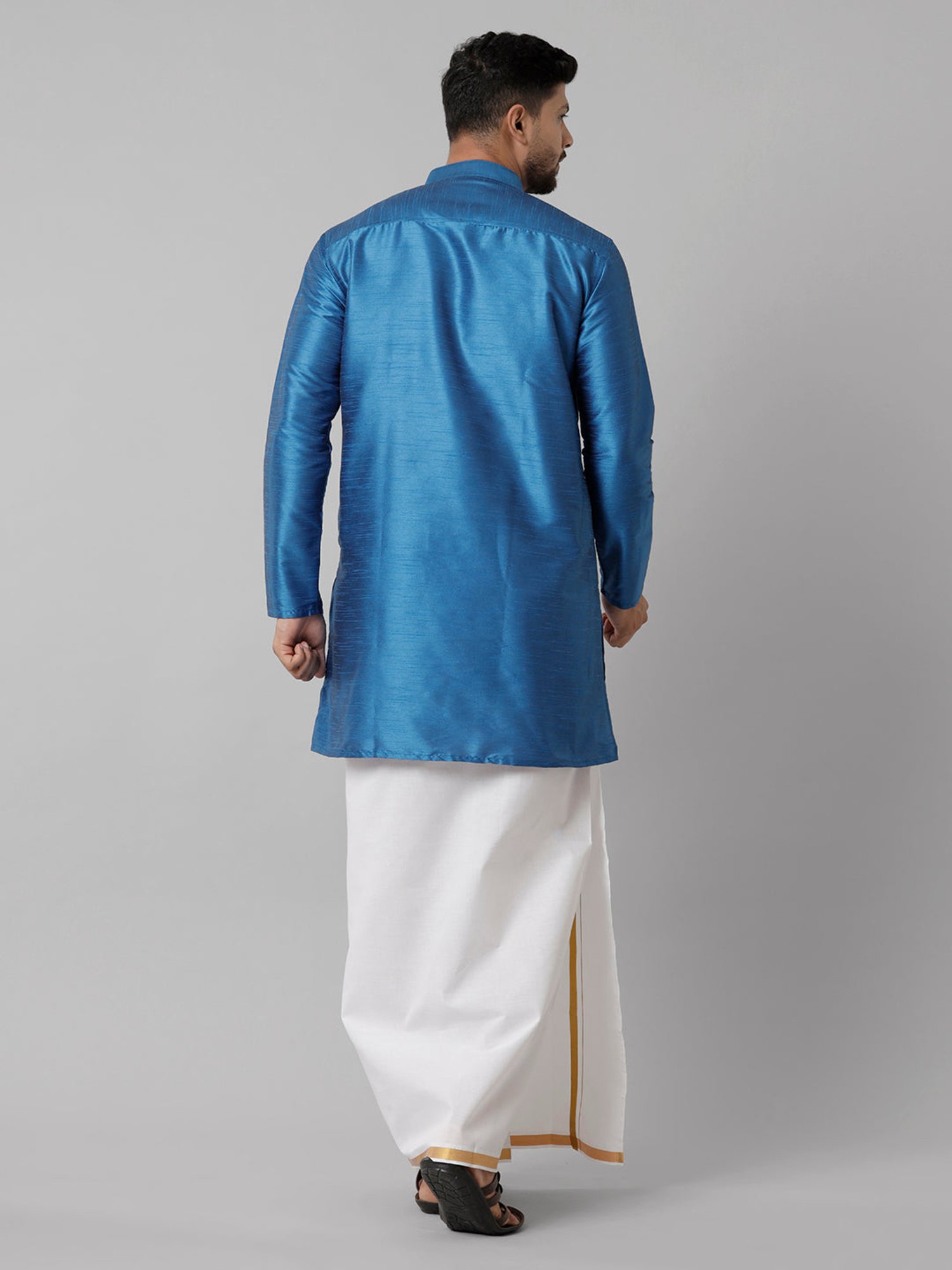 Ramraj Blue 
Cotton Blend
 Regular Fit Kurta Set with Bottom