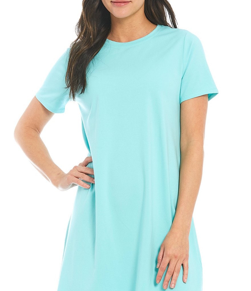 Eileen Fisher Organic Cotton Stretch Jersey Crew Neck Short Sleeve Knee Length Dress