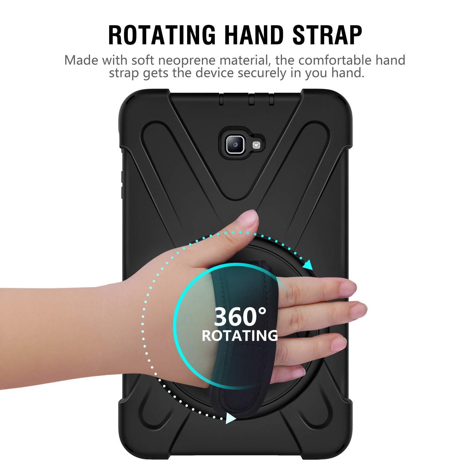 moko samsung galaxy tab a 10.1 case, heavy duty shockproof fullbody hybrid rugged 360 degree rotating stand cover for galaxy tab a 10.1" tablet no s pen version smt580/t585  black