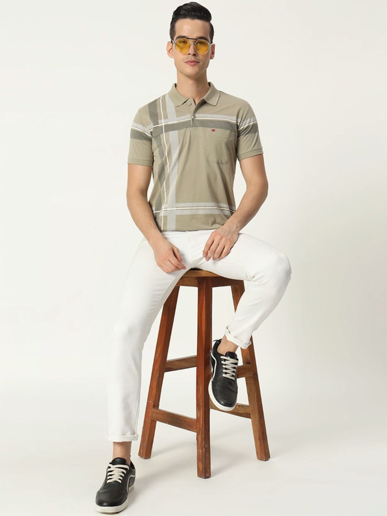 Tab91 Green Regular Fit Checks Polo T-Shirts