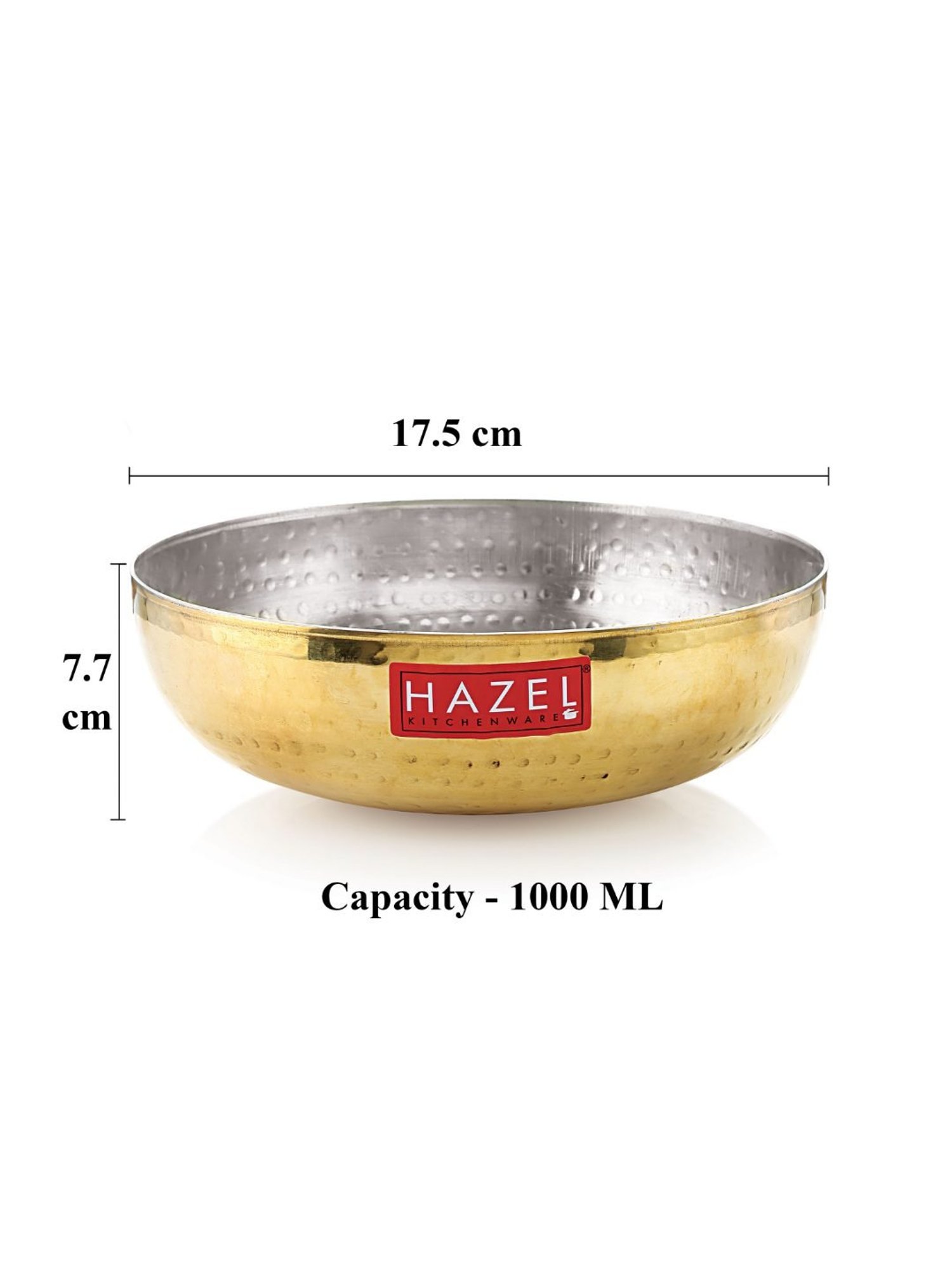 HAZEL Gold Brass Hammered Tasra Kadhai with Kalai 17.5cm (1 L)