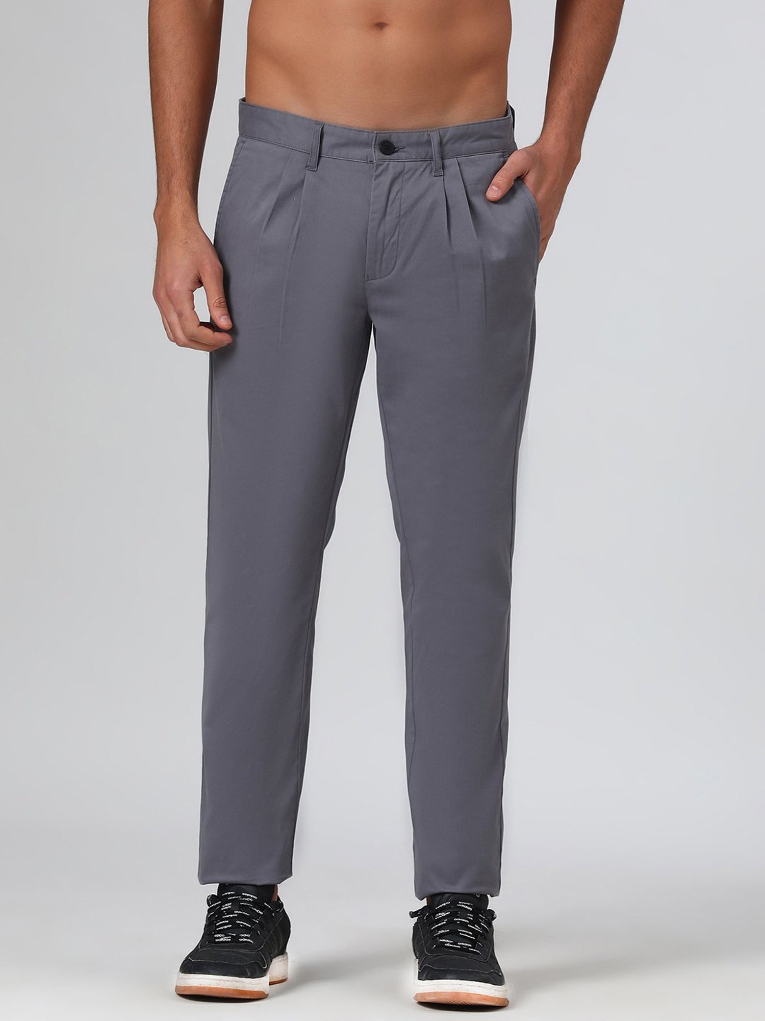 SUBTRACT Slate Grey Regular Fit Pleated Trousers