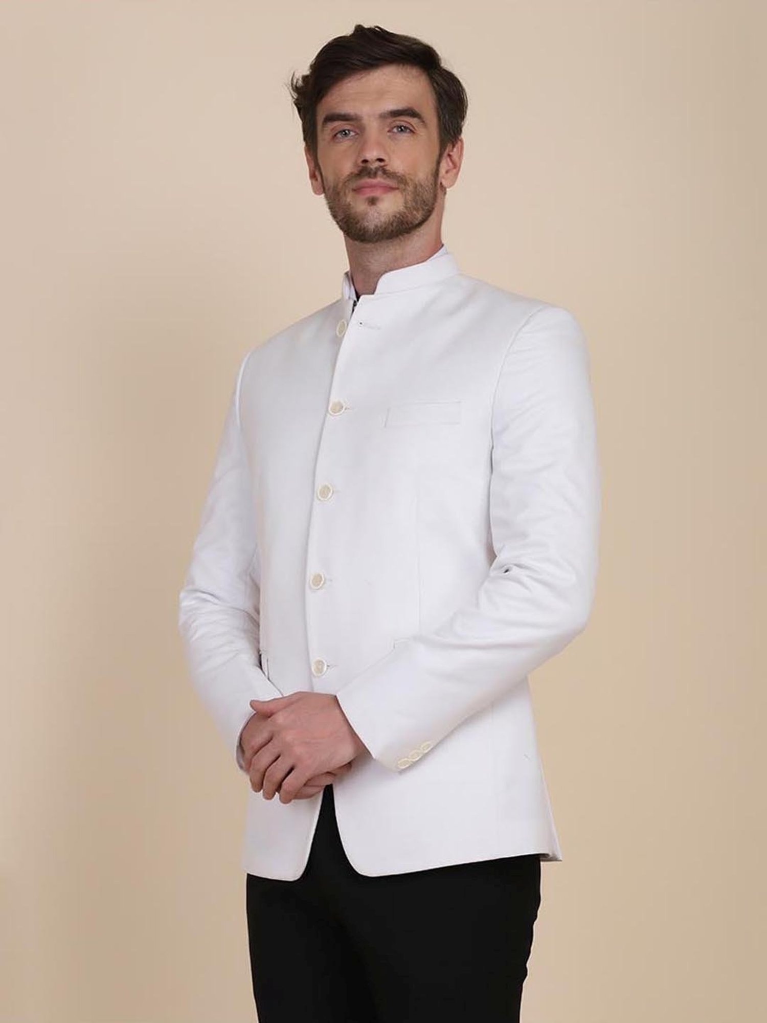 TAHVO White Cotton Slim Fit Blazer