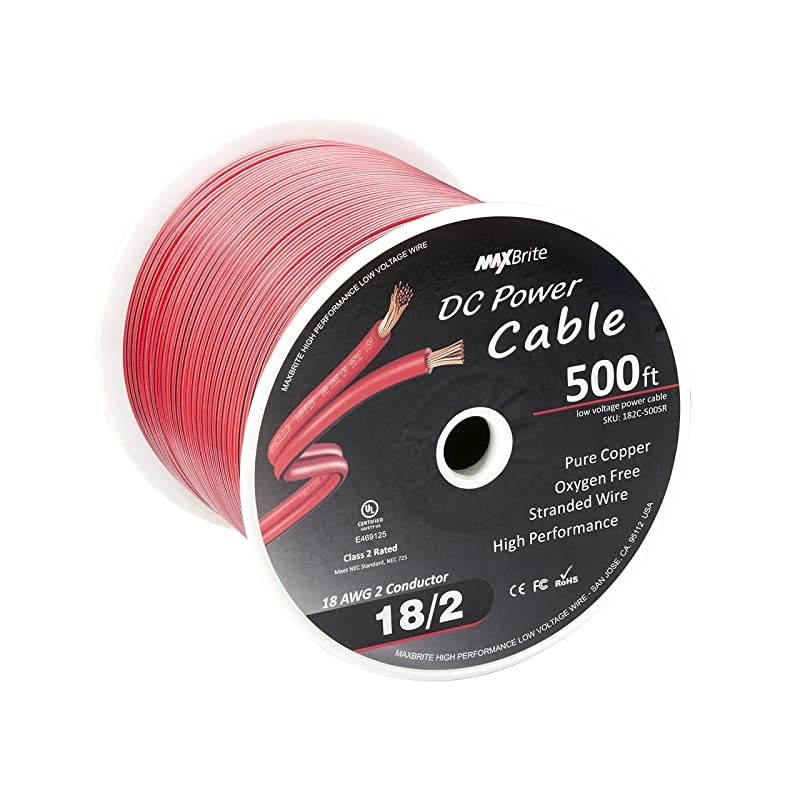 ft 18AWG Low Voltage LED Cable 2 Conductor Red DC Cable Speaker Wire ULcUL Class 2