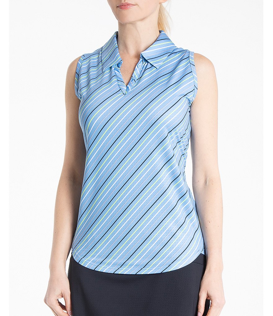Bette & Court Breeze Sleeveless Print Block Polo Top