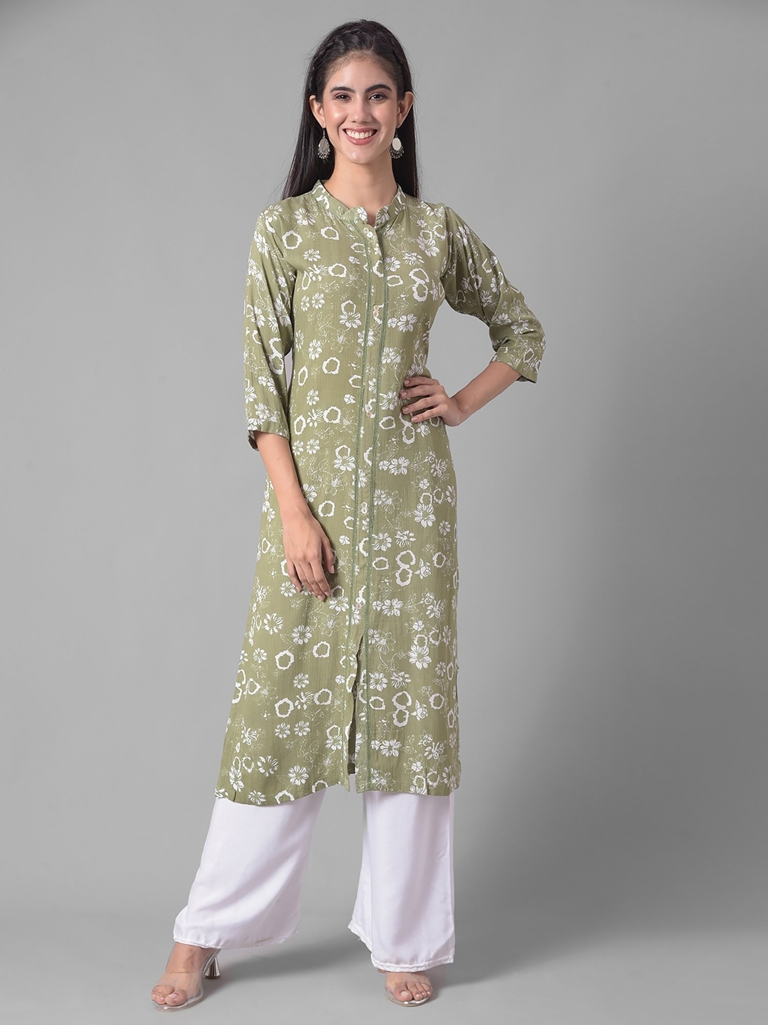 Dollar Missy Green Floral Print Straight Kurta