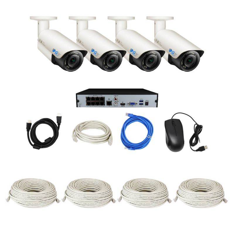 GW 5 Megapixel IP Camera PoE System, 8 Channel H.265 HEVC NVR w/ 4K Output, 8 x 5MP Full HD (2592 x 1920p) Digital WDR Power Over Ethernet Water Proof 130 Ft Night Vision Bullet IP Camera (2TB HDD)