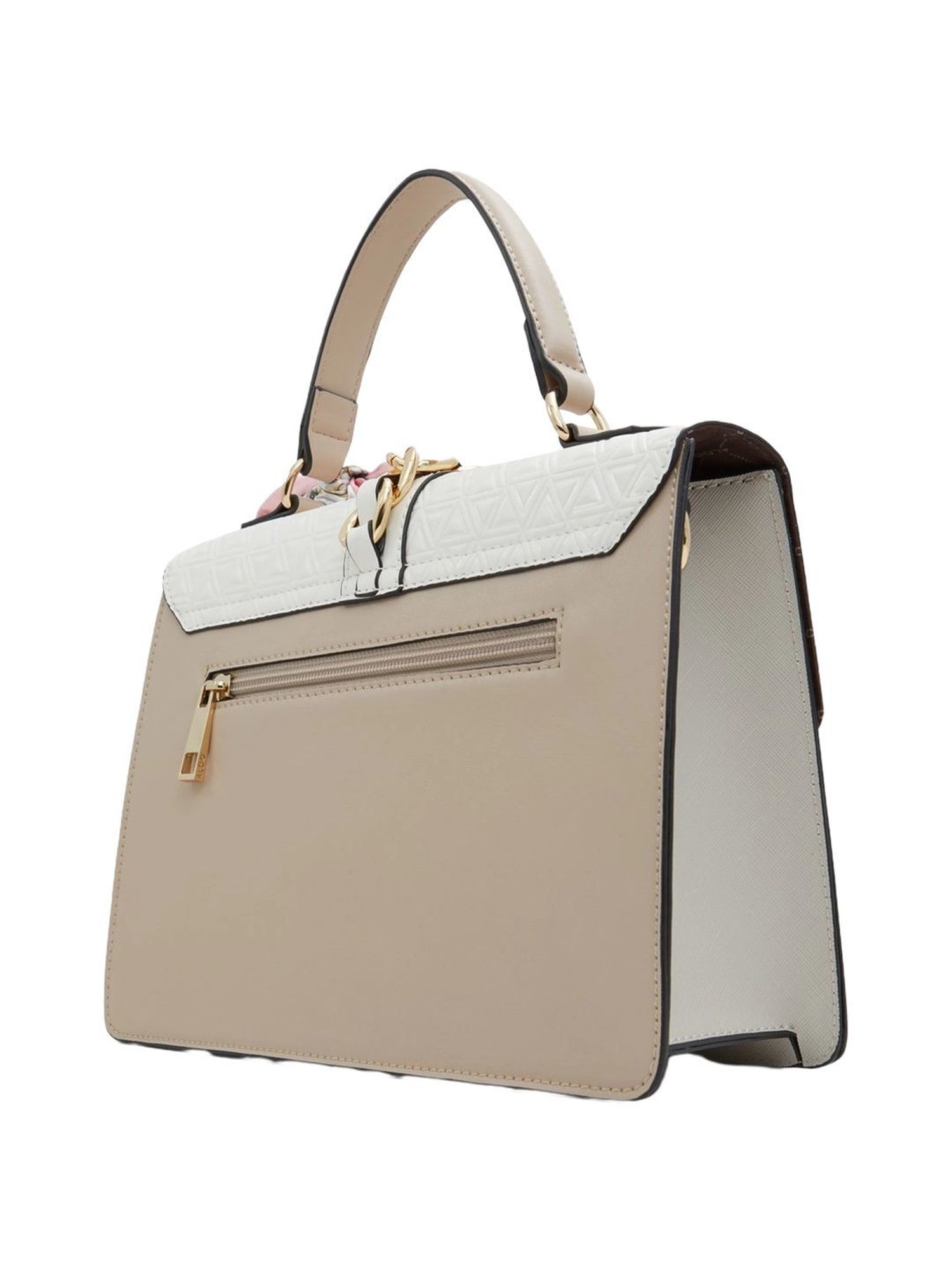 Aldo White & Beige Striped Medium Handbag