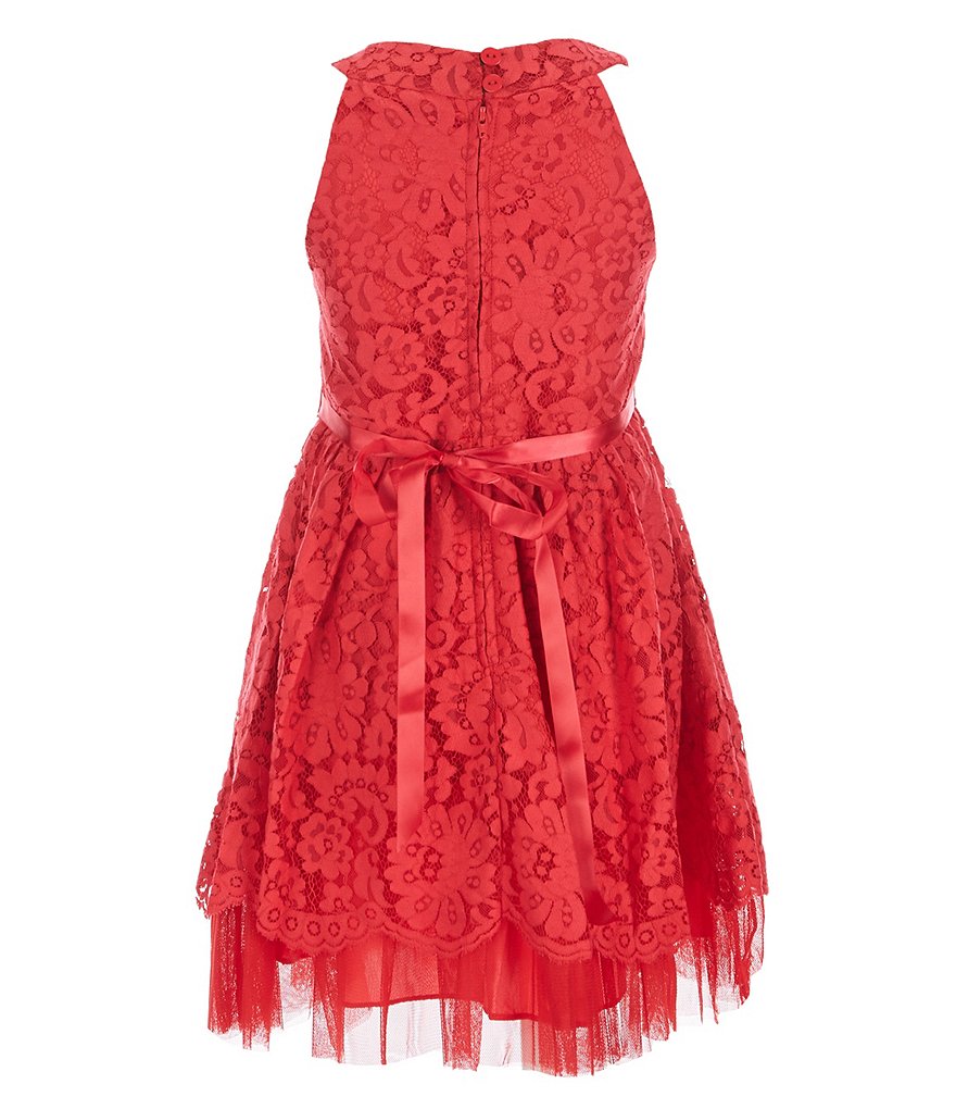 Honey and Rosie Big Girls 7-16 Sleeveless Ruffled Neck Scuba Skater Dress