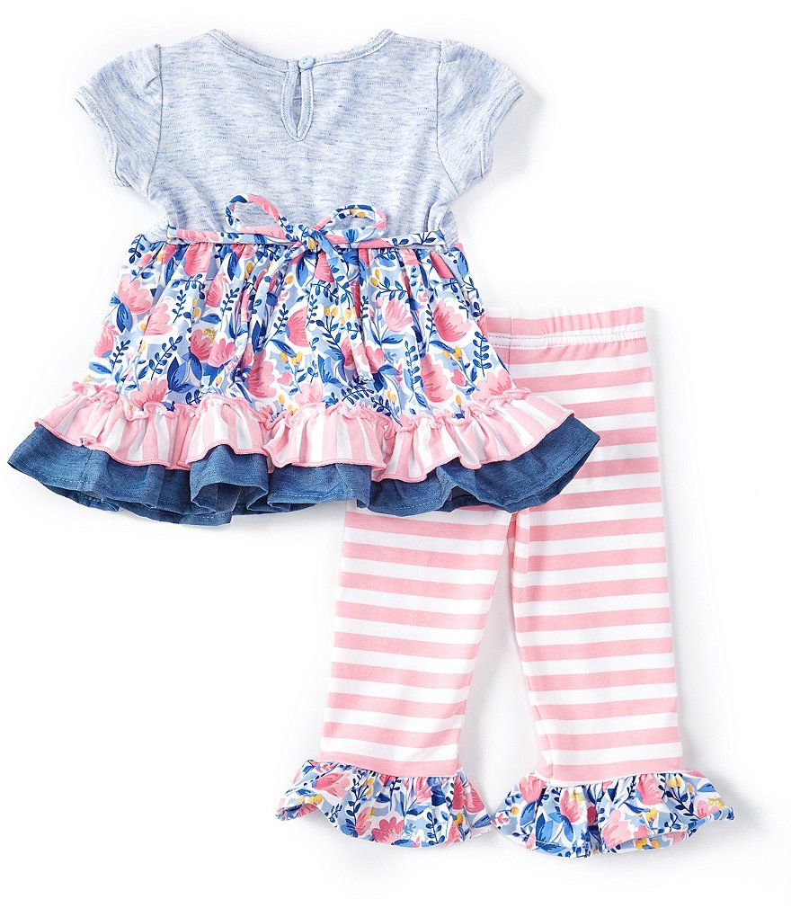 Counting Daisies Baby Girls 3-24 Months Solid/Floral Mixed-Media Dress & Striped Legging Set