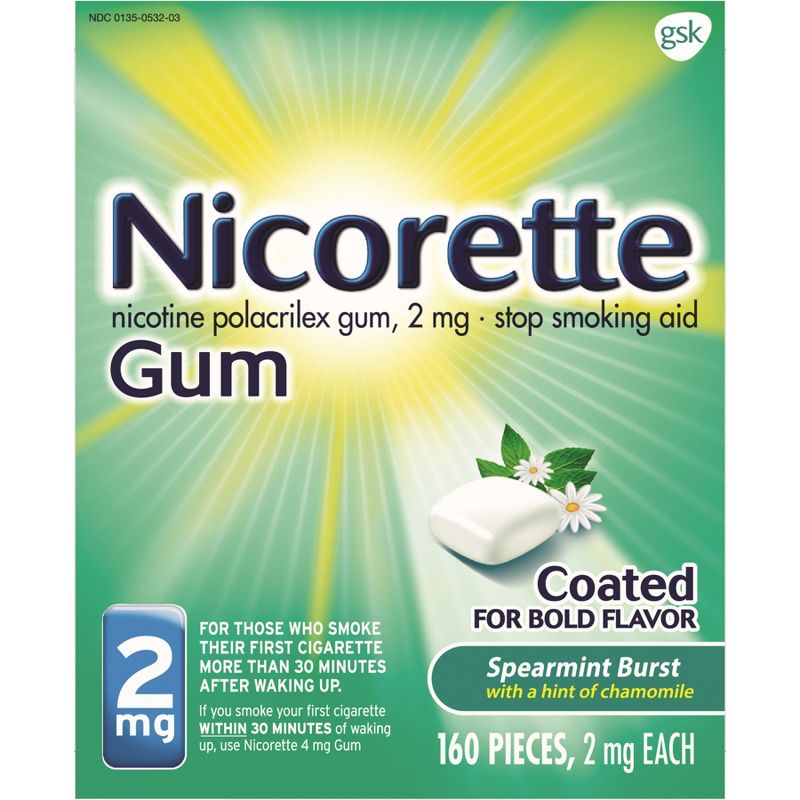 Nicorette 2mg Stop Smoking Aid Nicotine Gum - Spearmint Burst - 160ct