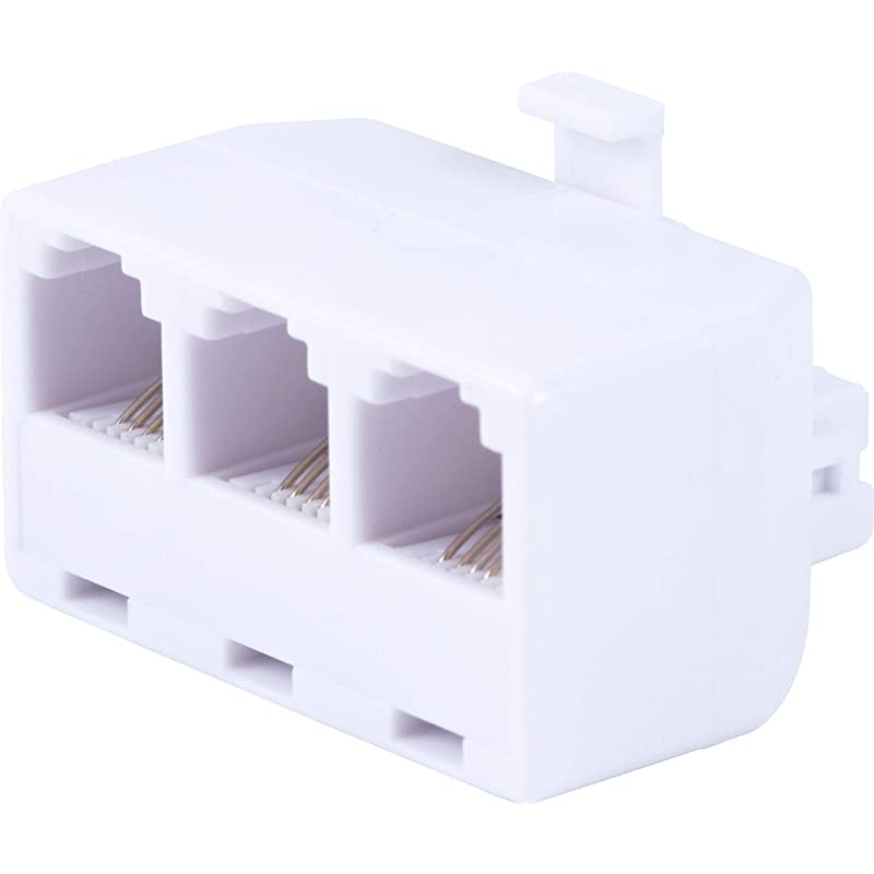 Telephone Triplex Adapter, 2 Pack, 4-Wire Design, Home or Office, Compatible with Answering Machines, Modems, Fax Machines, All Brands, RJ14, RJ11, White, 46062