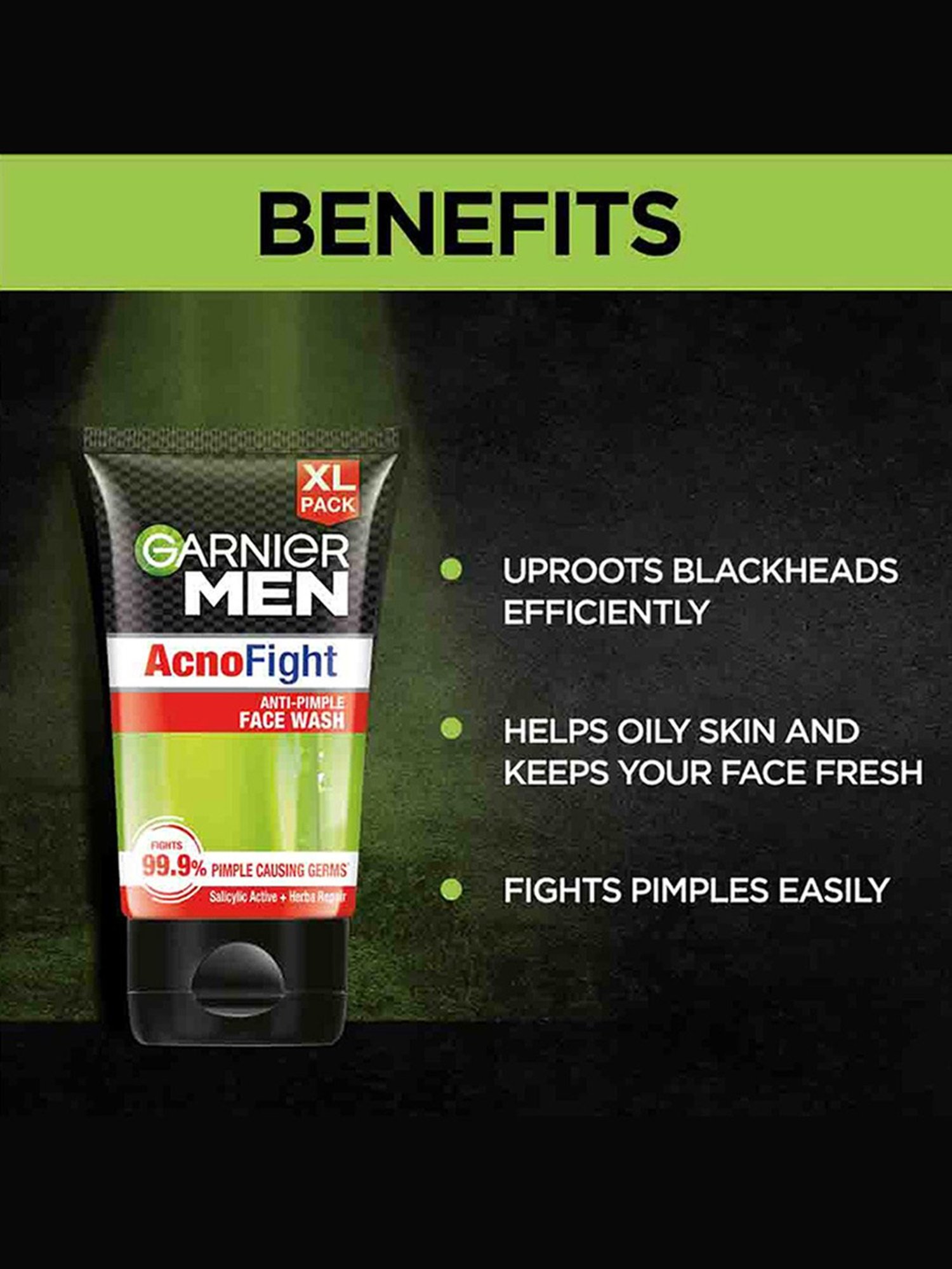 Garnier Men Acno Fight Anti-Pimple Face Wash for Acne Prone Skin - 150 gm