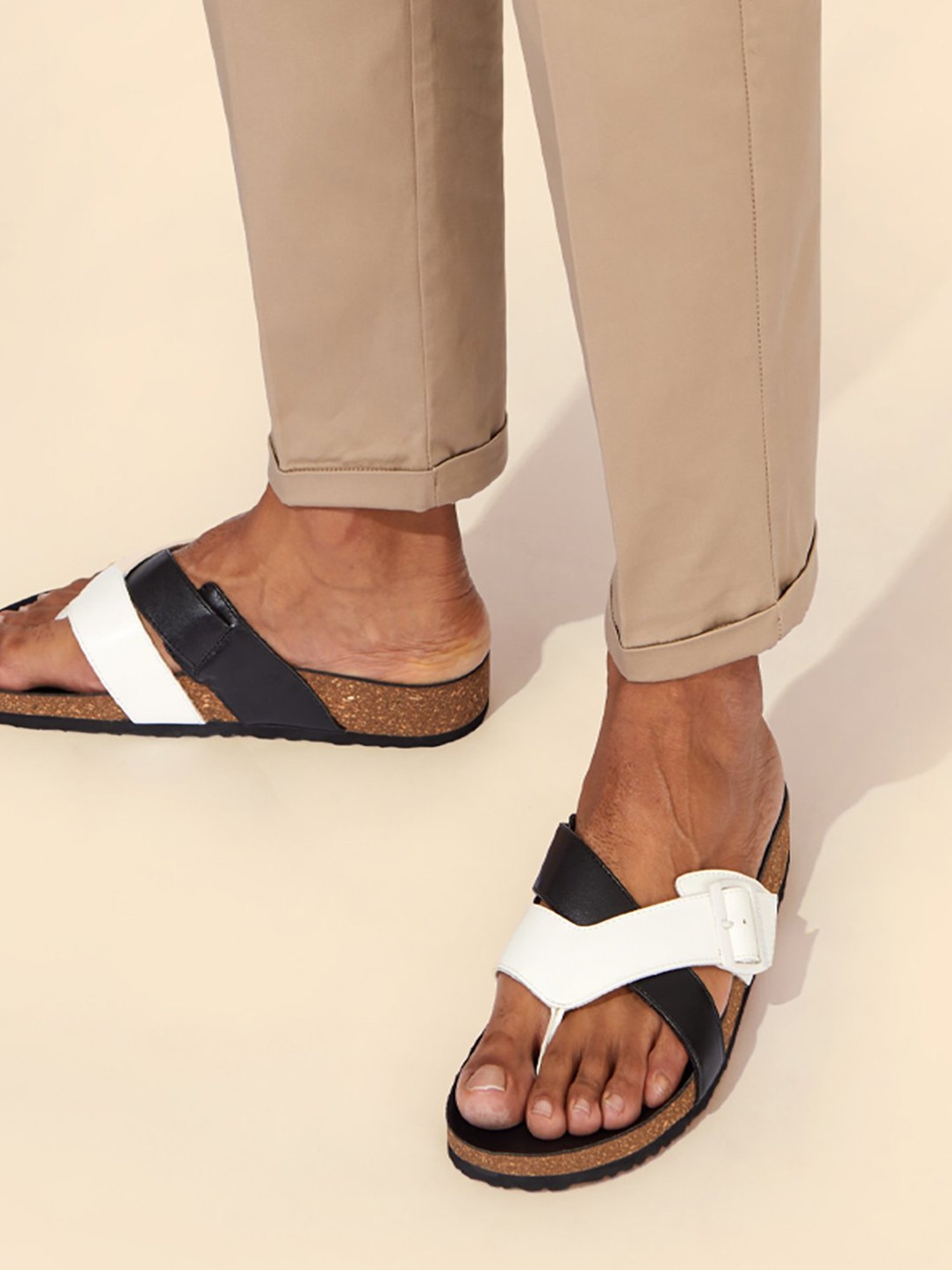 Neemans Men's Cork Black & White Thong Sandals