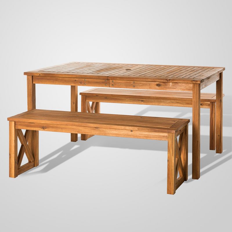 3pc Acacia Wood X Design Outdoor Patio Dining Set - Brown - Saracina Home