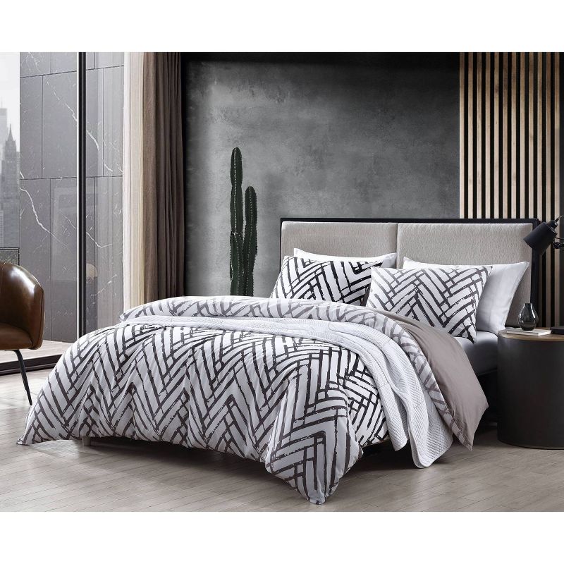 Full/Queen Balta Duvet Cover Set Brown - City Scene