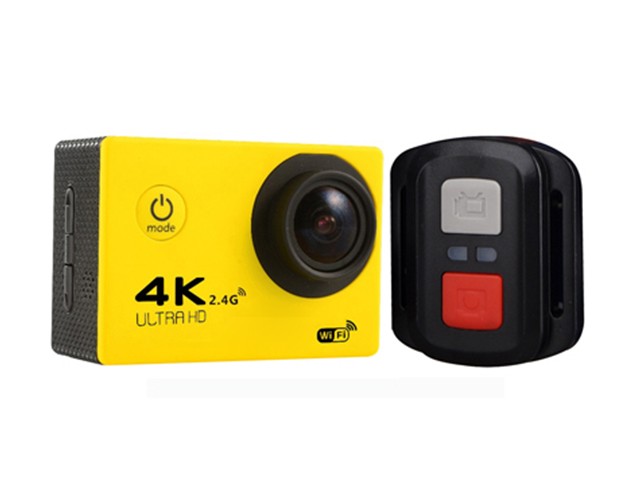 4K Action Camera Wifi 1080P Waterproof Sports DV 16MP Sports Video Camera Bike Hemlet Car Cam DVR Remote Control MINI Camcorder Yellow Color Camera