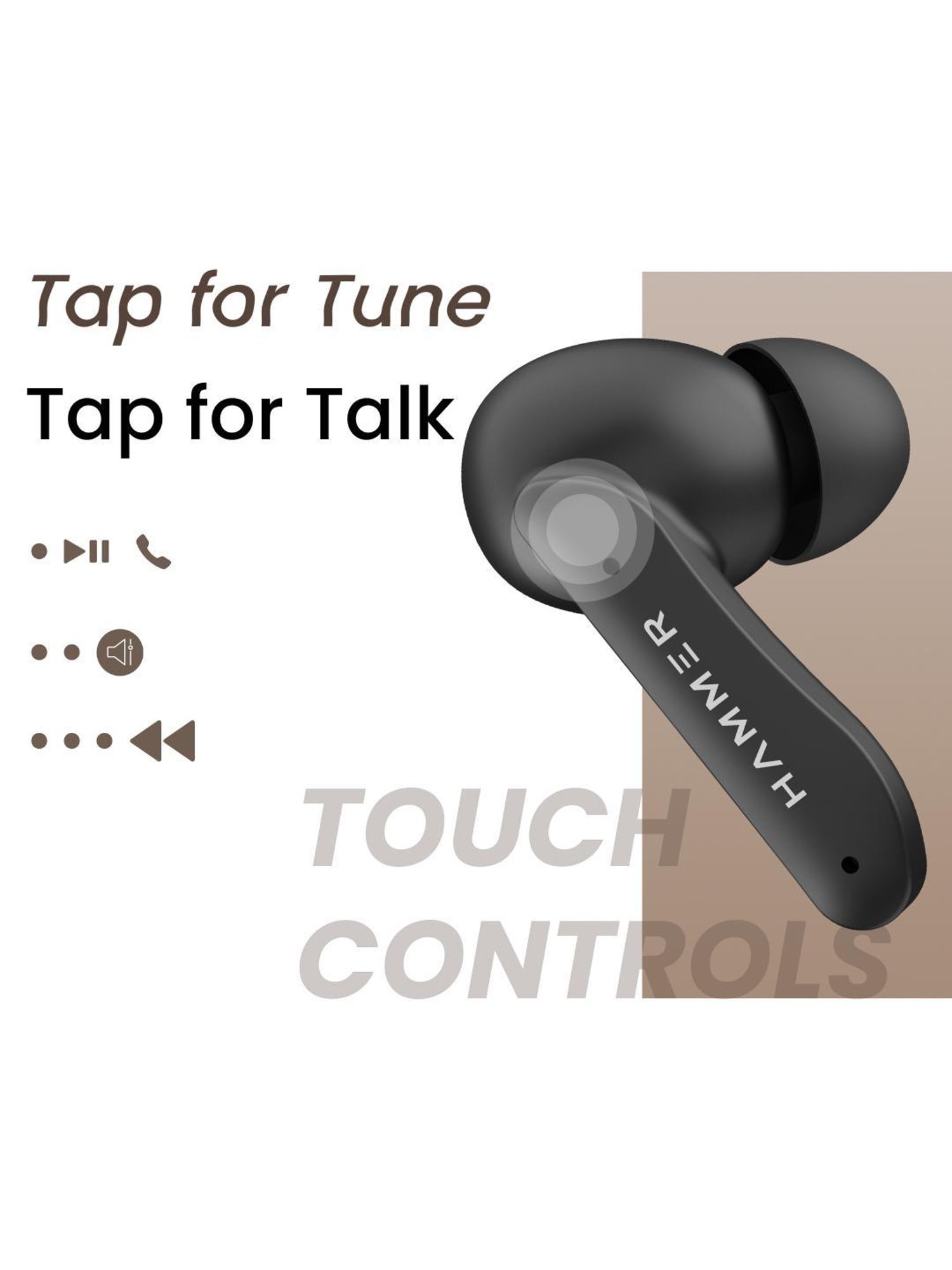 Hammer Solitude In Ear BT v5.3 Earbuds with Upto 22H Playtime & ENC (Truffle Black, True Wireless)