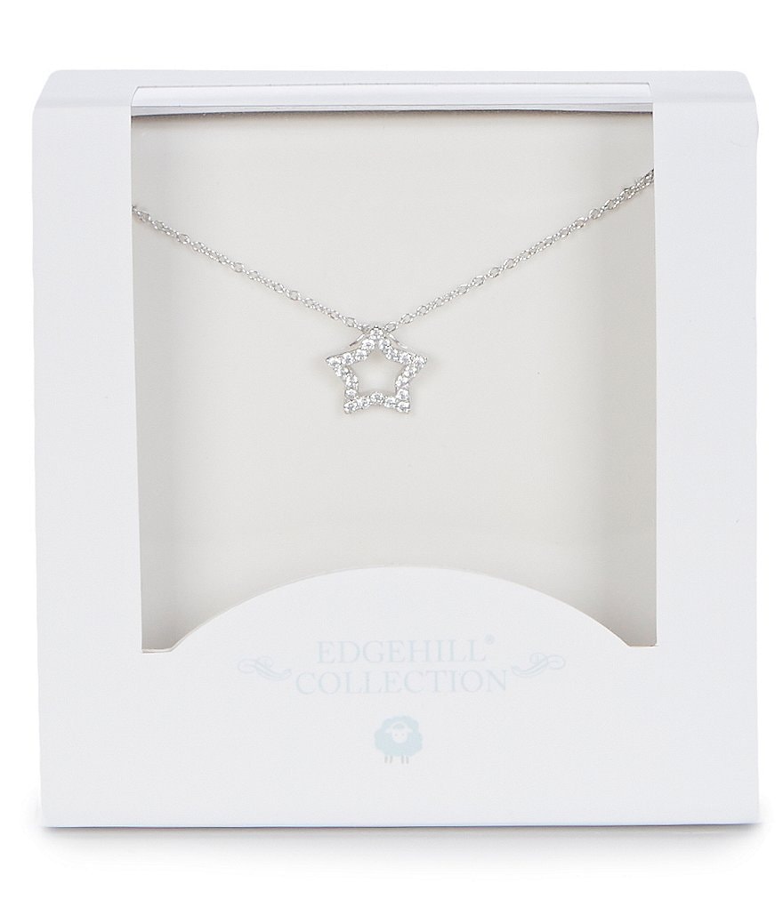 FAO Schwarz Sterling Silver Cross Pendant Necklace with Crystal Stone Accent