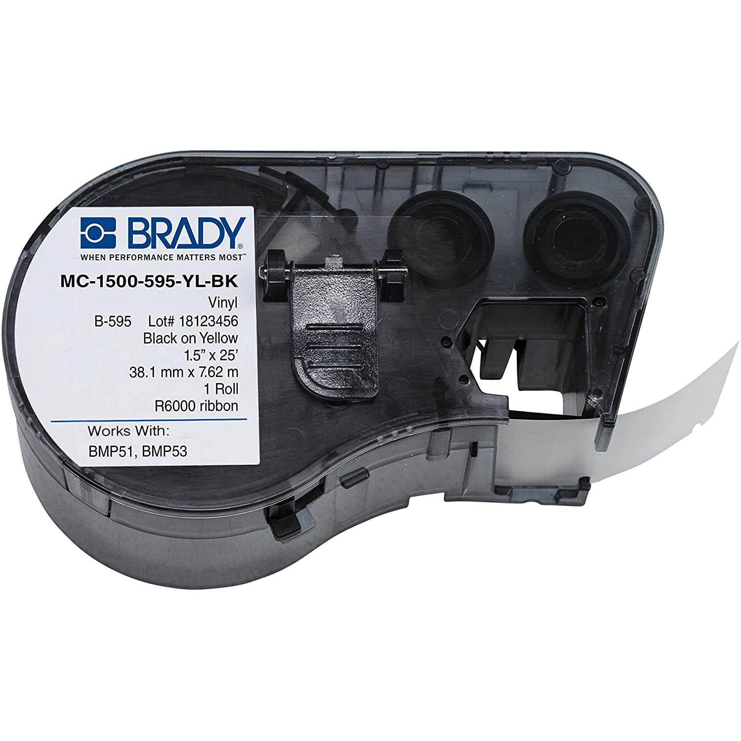 Brady Official (MC-1500-595-YL-BK) High Adhesion Vinyl Label Tape, Black on Yellow - Designed for BMP51 and BMP53 Label Printers - 25 Length, 1.5" Width