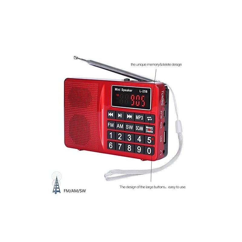 Portable Mini AM FM Radio Clear Speaker Music Player L258 Red