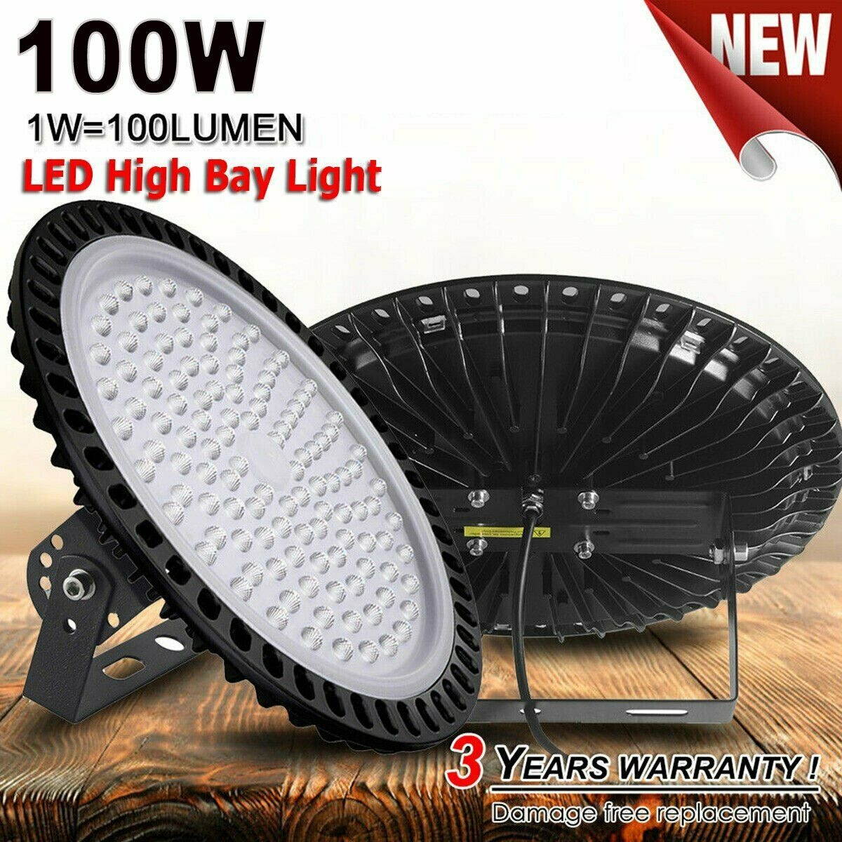 100 Watt UFO LED High Bay Light Warehouse Shop Workshop Light Fixture 8000LM
