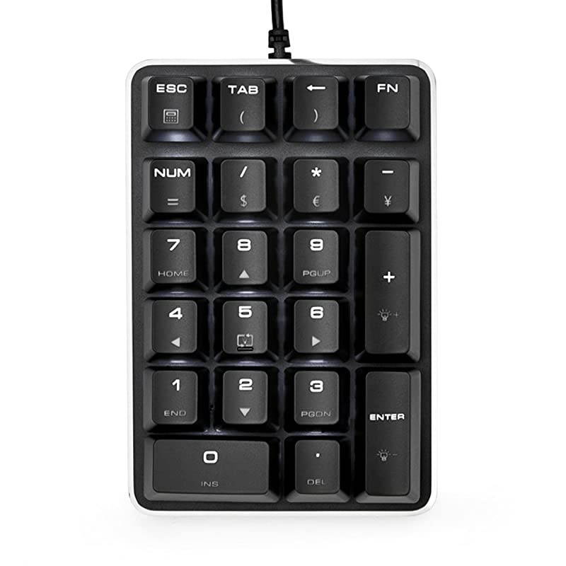 Mechanical Gaming Numeric KeypadKeyboard 21 Keys Mini Numpad with Cherry MX Blue Switches White Backlight for iMacMacBook Black Magicfore