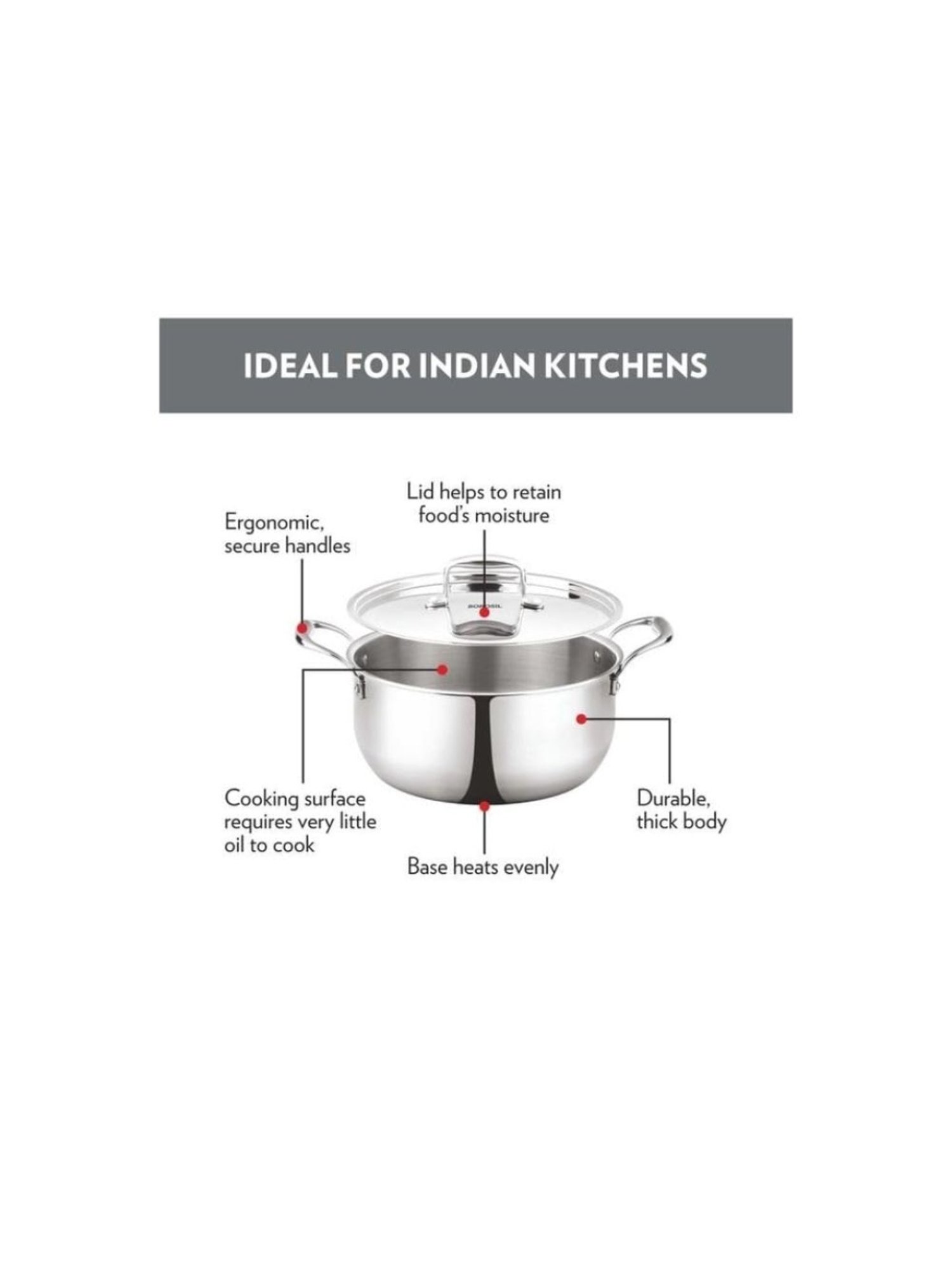 Borosil ?Silver ?Stainless Steel Casseroles