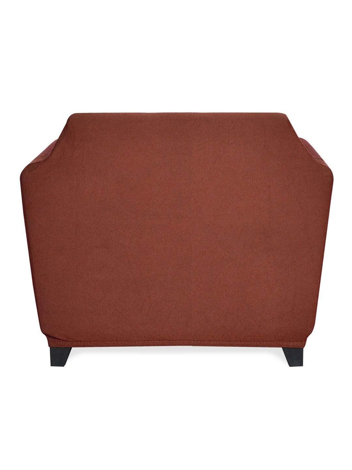 @home BROWN SOLID Cotton Fitted 1 Seater Sofa Cover