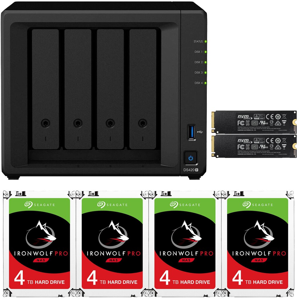 Synology DS420+ DiskStation with 2GB RAM and 24TB (4 x 6TB) of Seagate Ironwolf PRO Drives and 2TB (2x1TB) NVMe Cache Fully Assembled and Tested By CustomTechSales