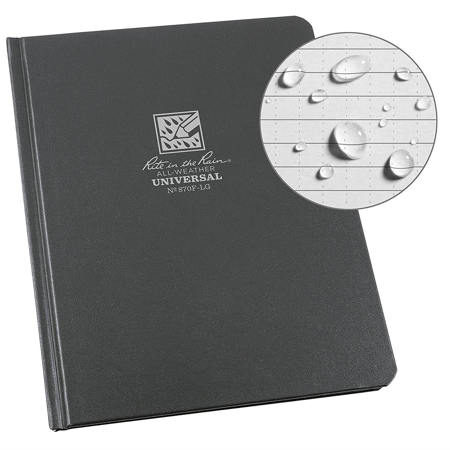 Rite in the Rain Weatherproof Hard Cover Notebook, 6 3/4" x 8 3/4", Gray Cover, Universal Pattern (No. 870F-LG)