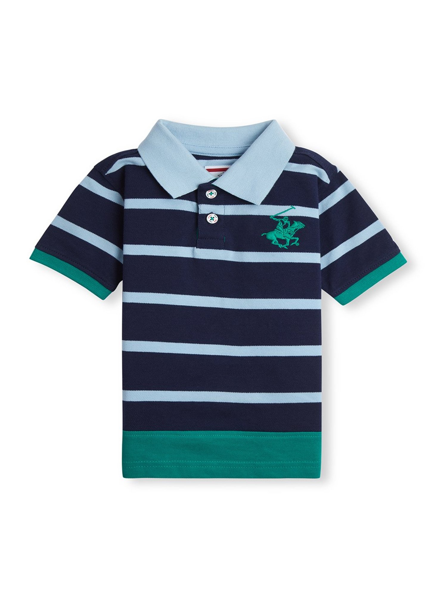 Beverly Hills Polo Club Kids Navy & Green Striped Polo T-Shirt