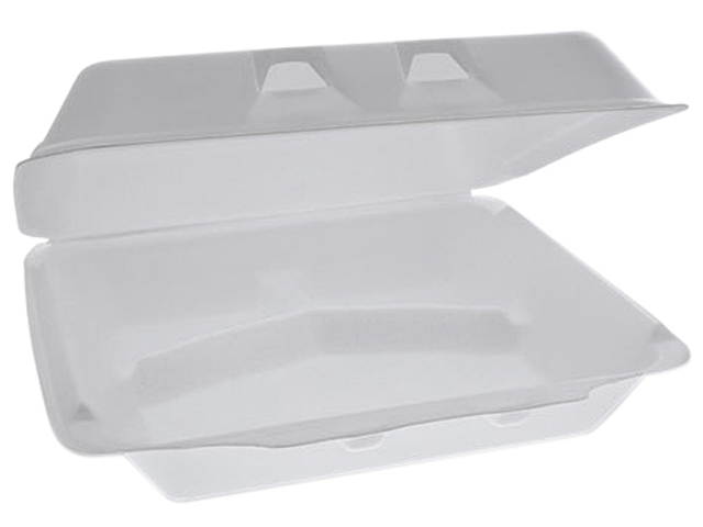 Pactiv YHLW10030000 SmartLock Foam Hinged Containers, X-Large, 9.5 x 10.5 x 3.25, 3-Compartment, White, 250/Carton