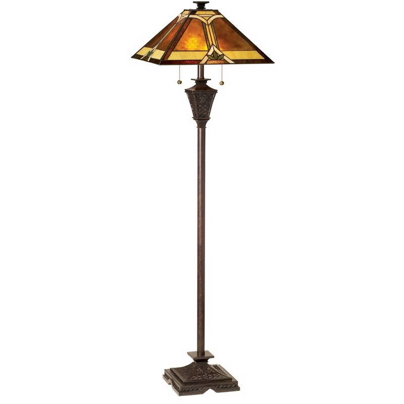 Robert Louis Tiffany Mission Floor Lamp French Bronze Tiffany Style Glass with Natural Mica Shade for Living Room Reading Bedroom