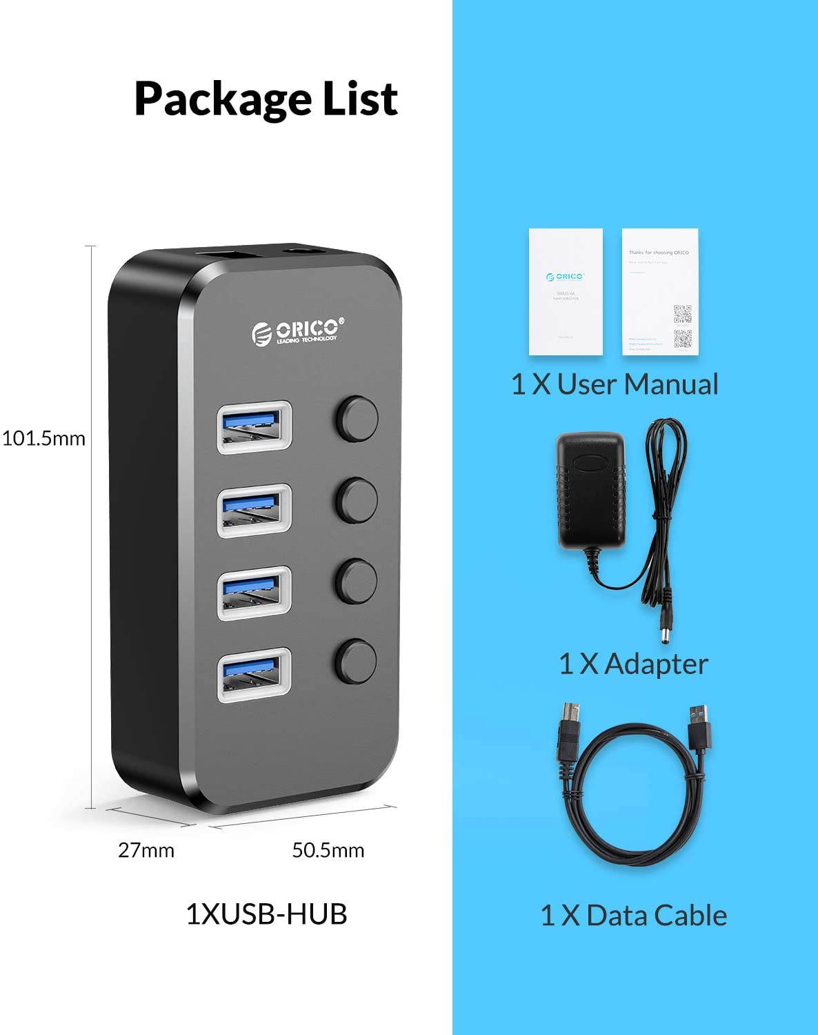 USB 3.0 Hub, Portable SuperSpeed 4 Port USB 3.0 Hub with Built-in Cable , USB Extension Multi-function USB Dock Hot Swapping Support for  Mac, PC, USB Flash Drives and Other Devices