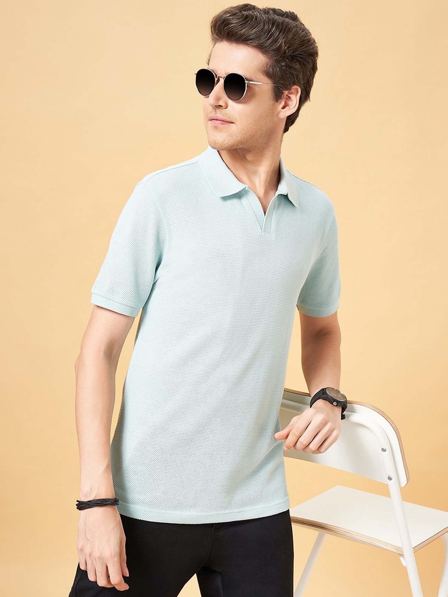 Byford by Pantaloons Green Tea Cotton Slim Fit Polo T-Shirt