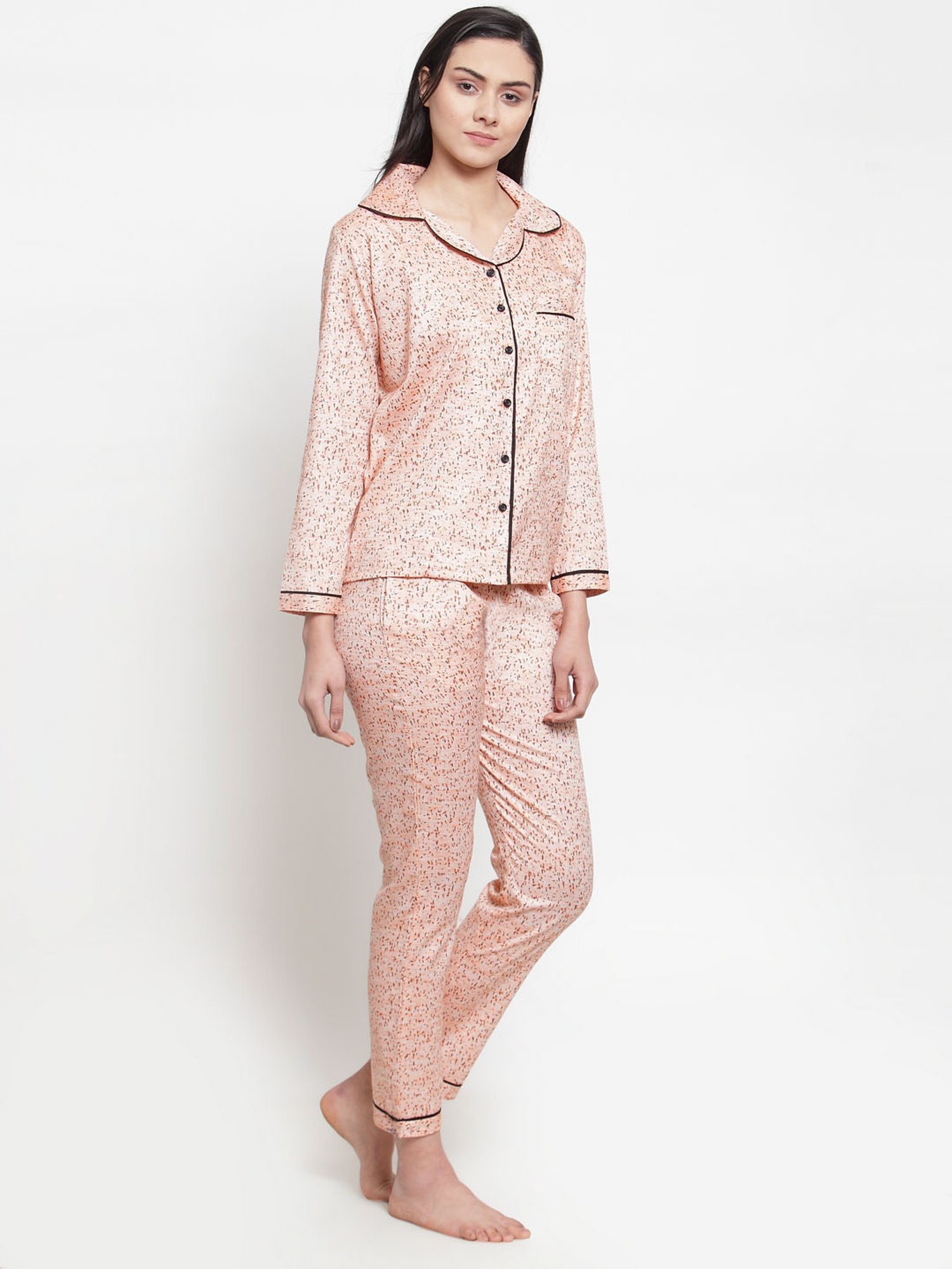 Secret Wish Peach Printed Shirt With Pyjamas