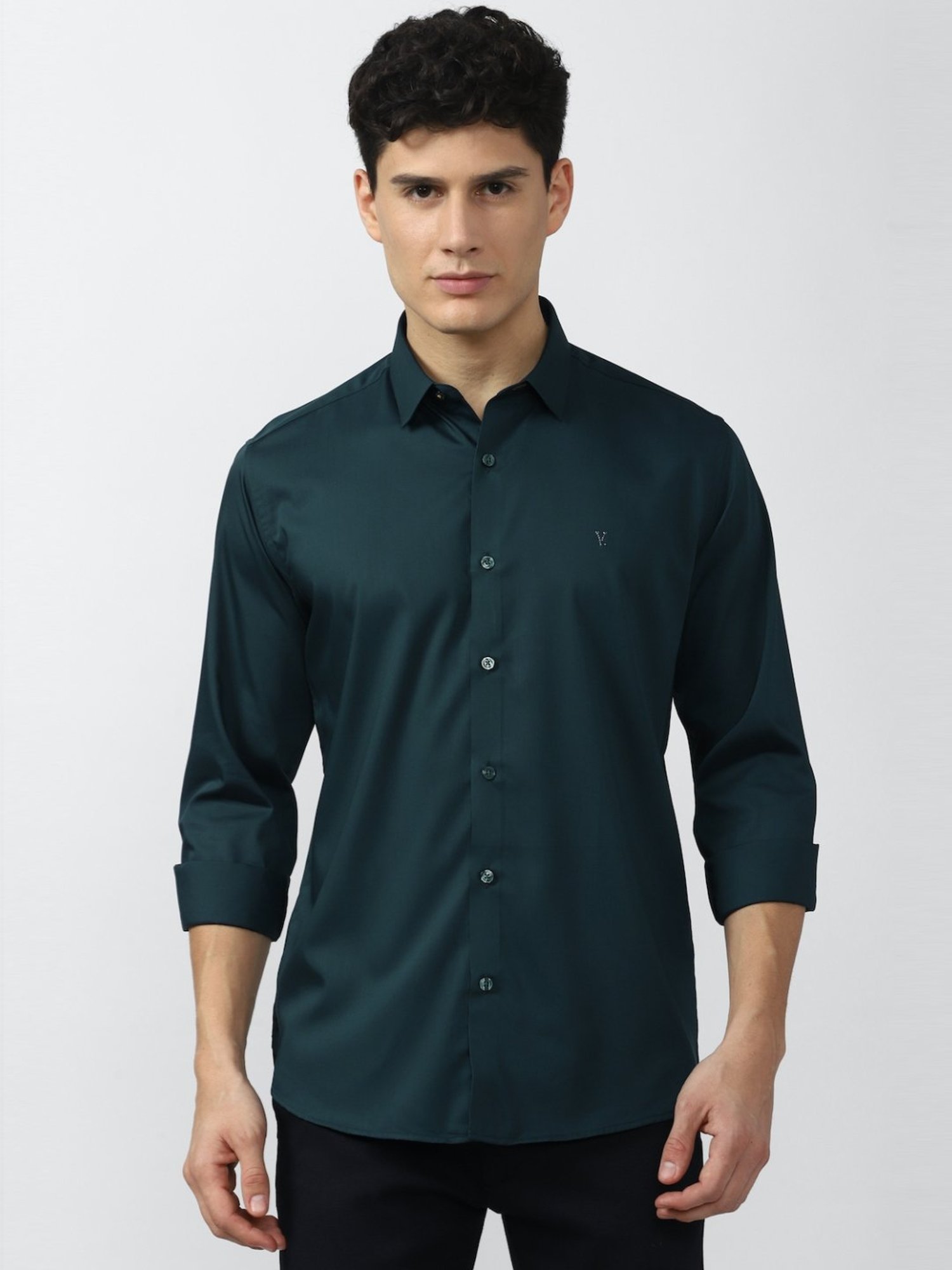 V Dot Green Slim Fit Shirt