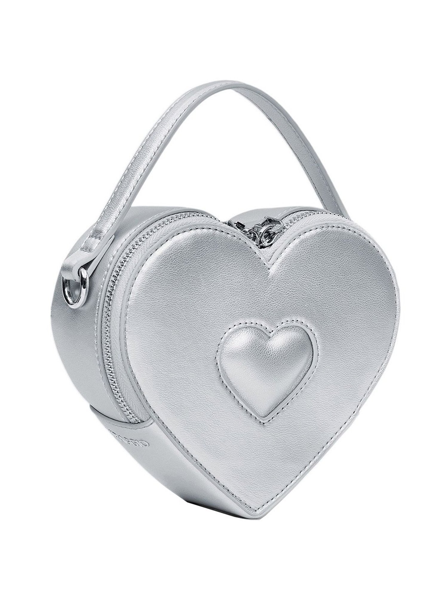 Miraggio Sweet-Heart Silver Faux Leather Solid Sling Handbag
