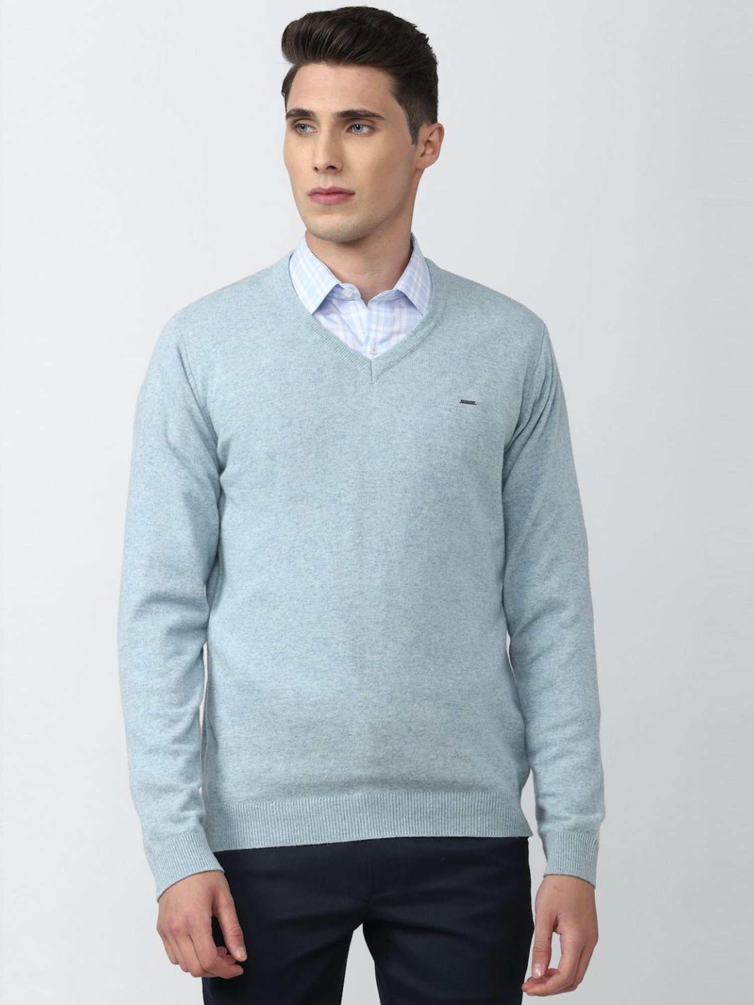 Van Heusen Blue Regular Fit Texture Sweater