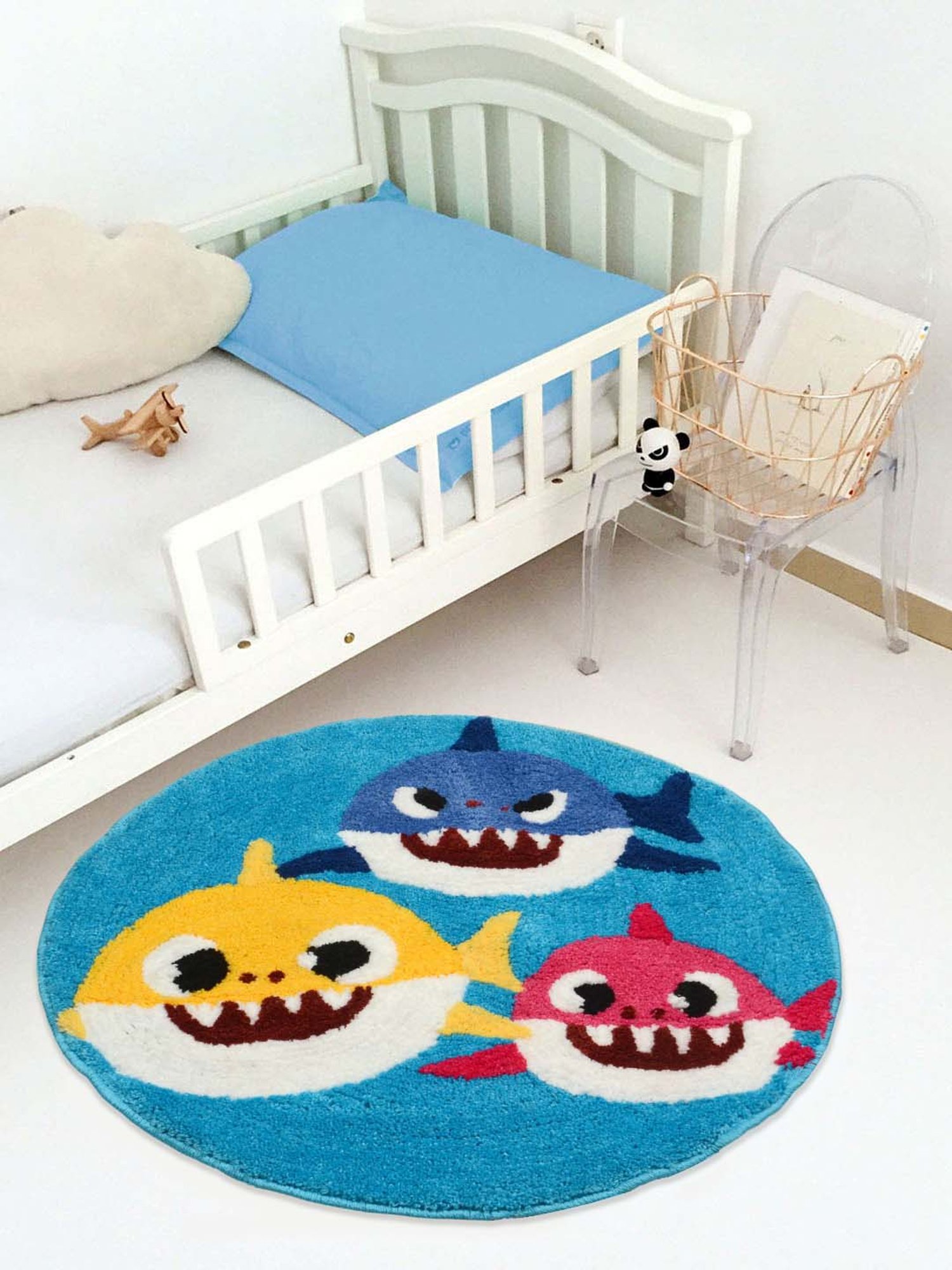 Saral Home Baby Shark Blue Microfibre Multipurpose Kids Mat - Set of 1