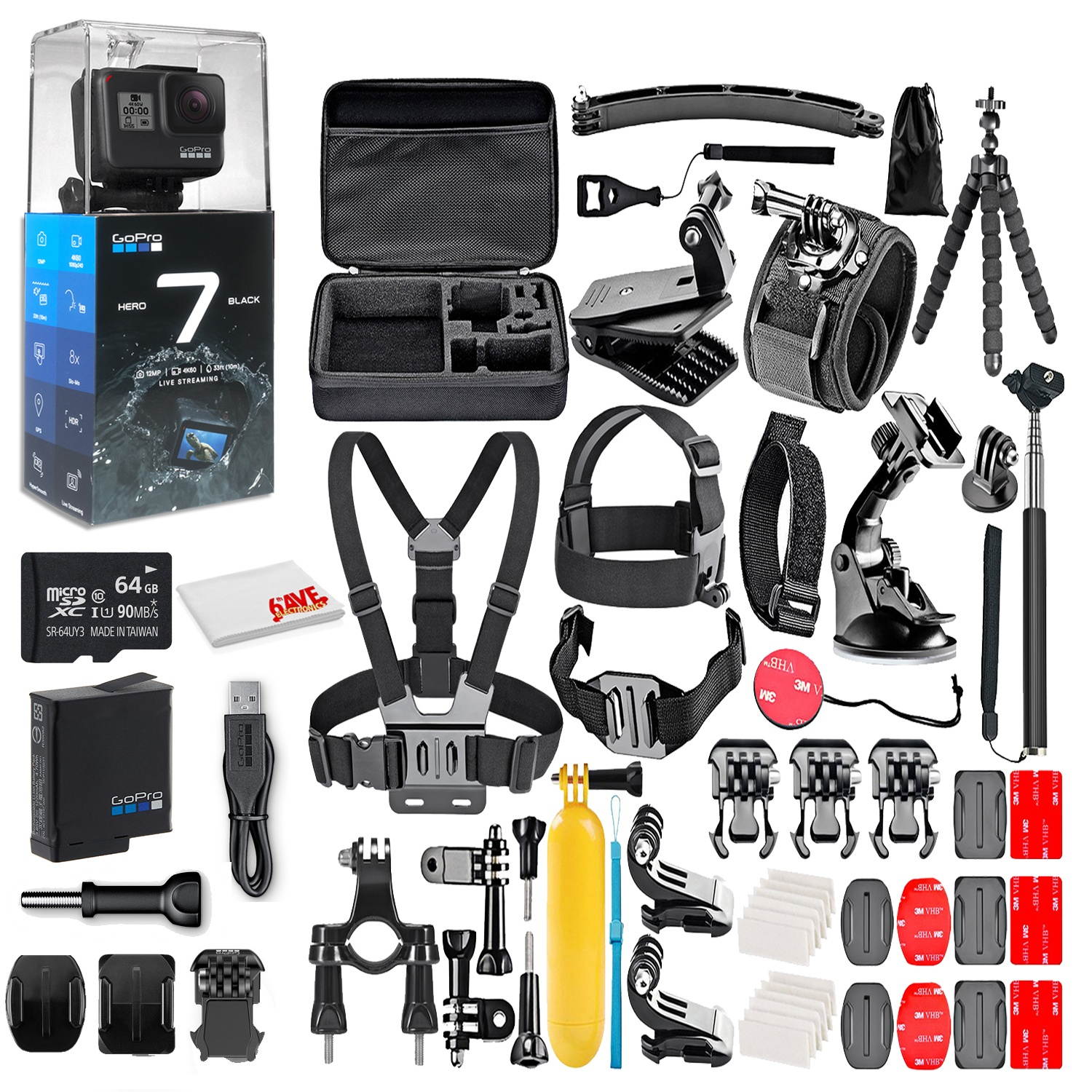 GoPro HERO 7 Black -  With 64GB Micro Sd Card and 50 Piece Accessory Kit - Fully Loaded Bundle