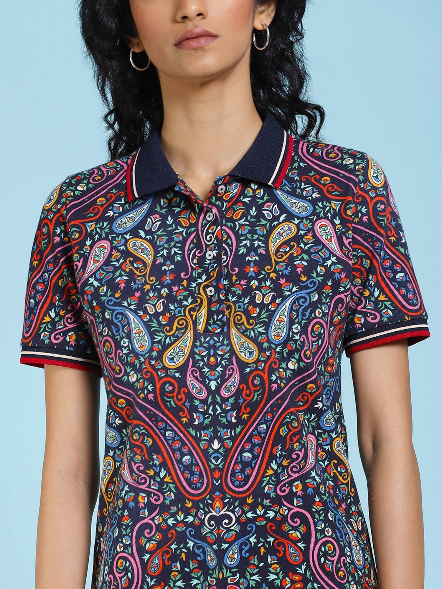 Label Ritu Kumar Navy Printed Polo T-Shirt